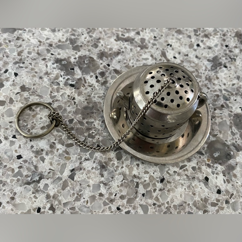 Vintage Silver Tea Infuser (Tea Pot Shaped) and Plate Made In Japan